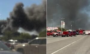 टेक्सास में क्रैश होने के बाद ट्रकों पर गिरा प्लेन, लगी भीषण आग