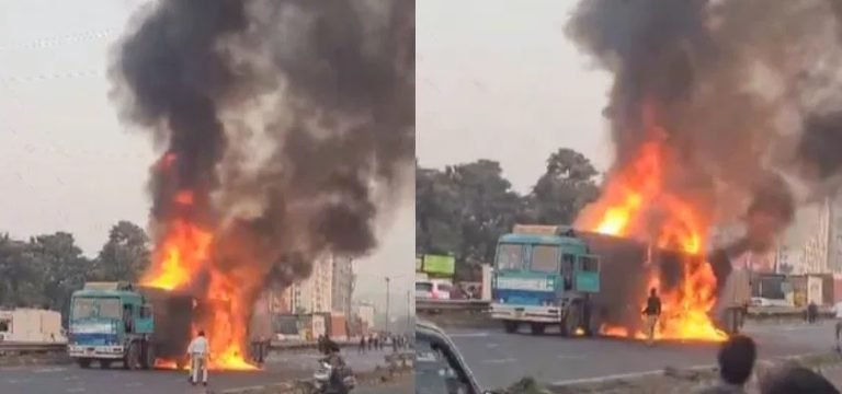 पुणे-बेंगलुरु हाईवे पर कंटेनर और बस आपस में टकराए, 8 की जिंदा जलकर मौत